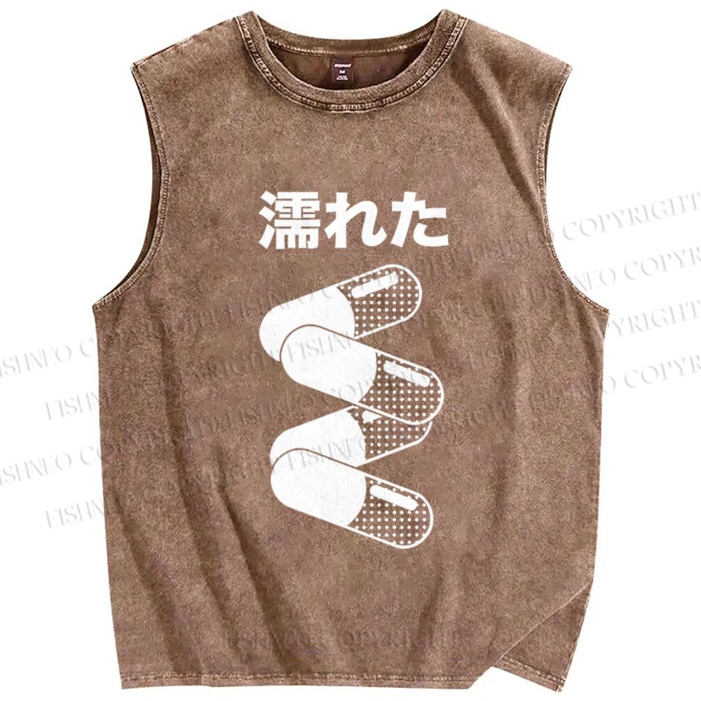 Unisex Pills Printed Washed Tank Top