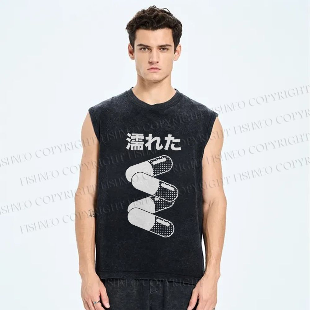 Unisex Pills Printed Washed Tank Top