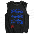 Unisex Art Fish Printed Washed Tank Top
