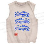 Unisex Art Fish Printed Washed Tank Top