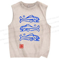 Unisex Art Fish Printed Washed Tank Top