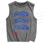 Unisex Art Fish Printed Washed Tank Top