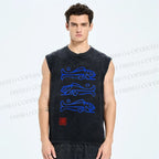 Unisex Art Fish Printed Washed Tank Top