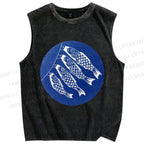 Unisex Japanese Fish Kite Printed Washed Tank Top