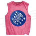 Unisex Japanese Fish Kite Printed Washed Tank Top