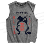 Unisex Abdominal Pain Printed Washed Tank Top