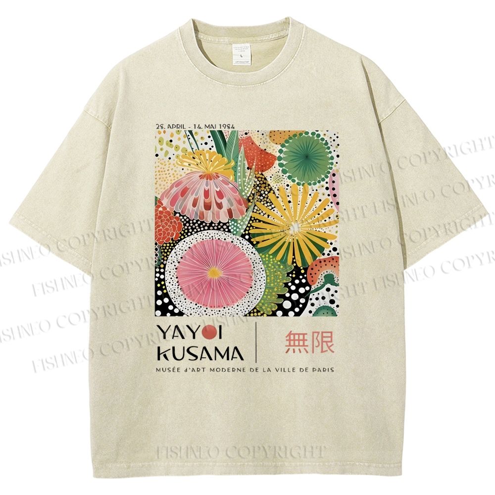 Unisex Yayoi Kusama Flower Printed Washed Tee