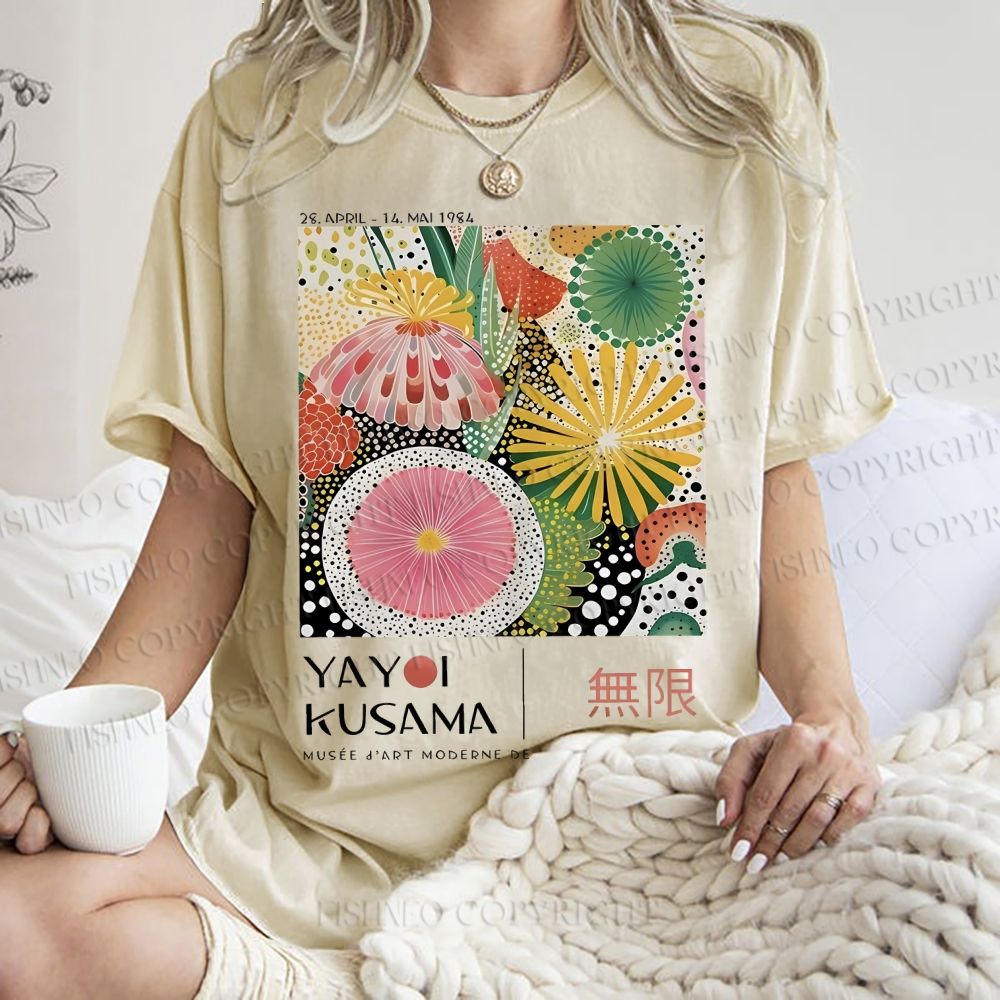 Unisex Yayoi Kusama Flower Printed Washed Tee