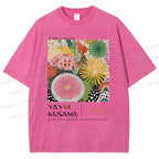 Unisex Yayoi Kusama Flower Printed Washed Tee