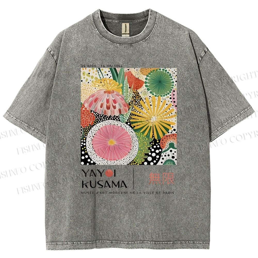 Unisex Yayoi Kusama Flower Printed Washed Tee