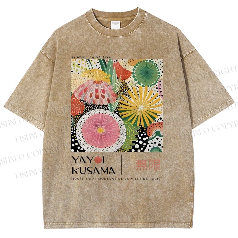 Unisex Yayoi Kusama Flower Printed Washed Tee