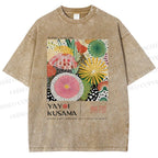 Unisex Yayoi Kusama Flower Printed Washed Tee