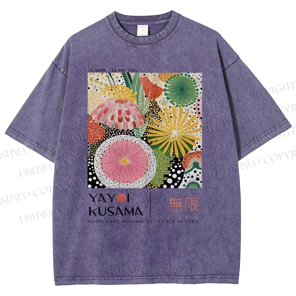 Unisex Yayoi Kusama Flower Printed Washed Tee