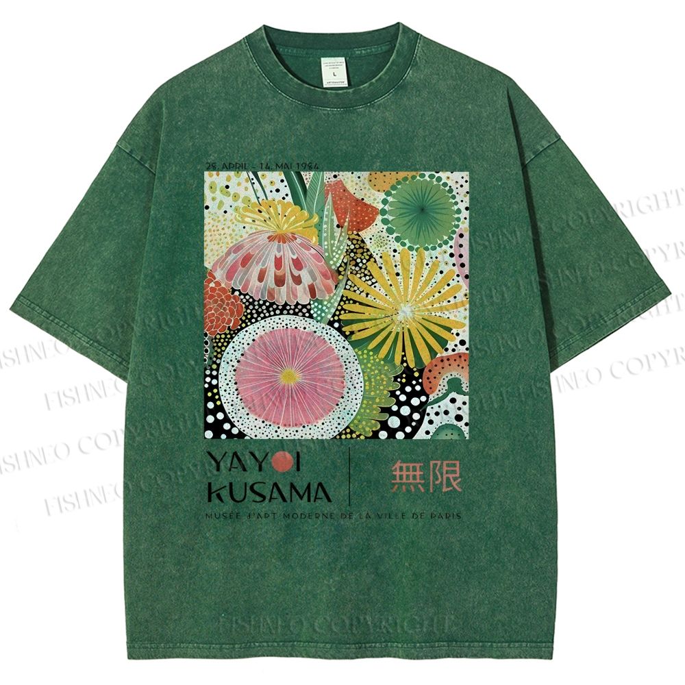 Unisex Yayoi Kusama Flower Printed Washed Tee