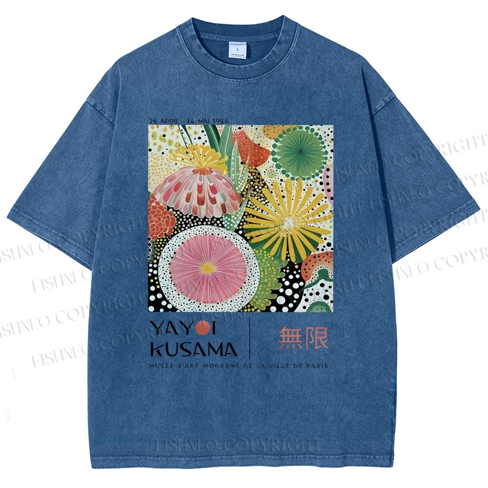 Unisex Yayoi Kusama Flower Printed Washed Tee