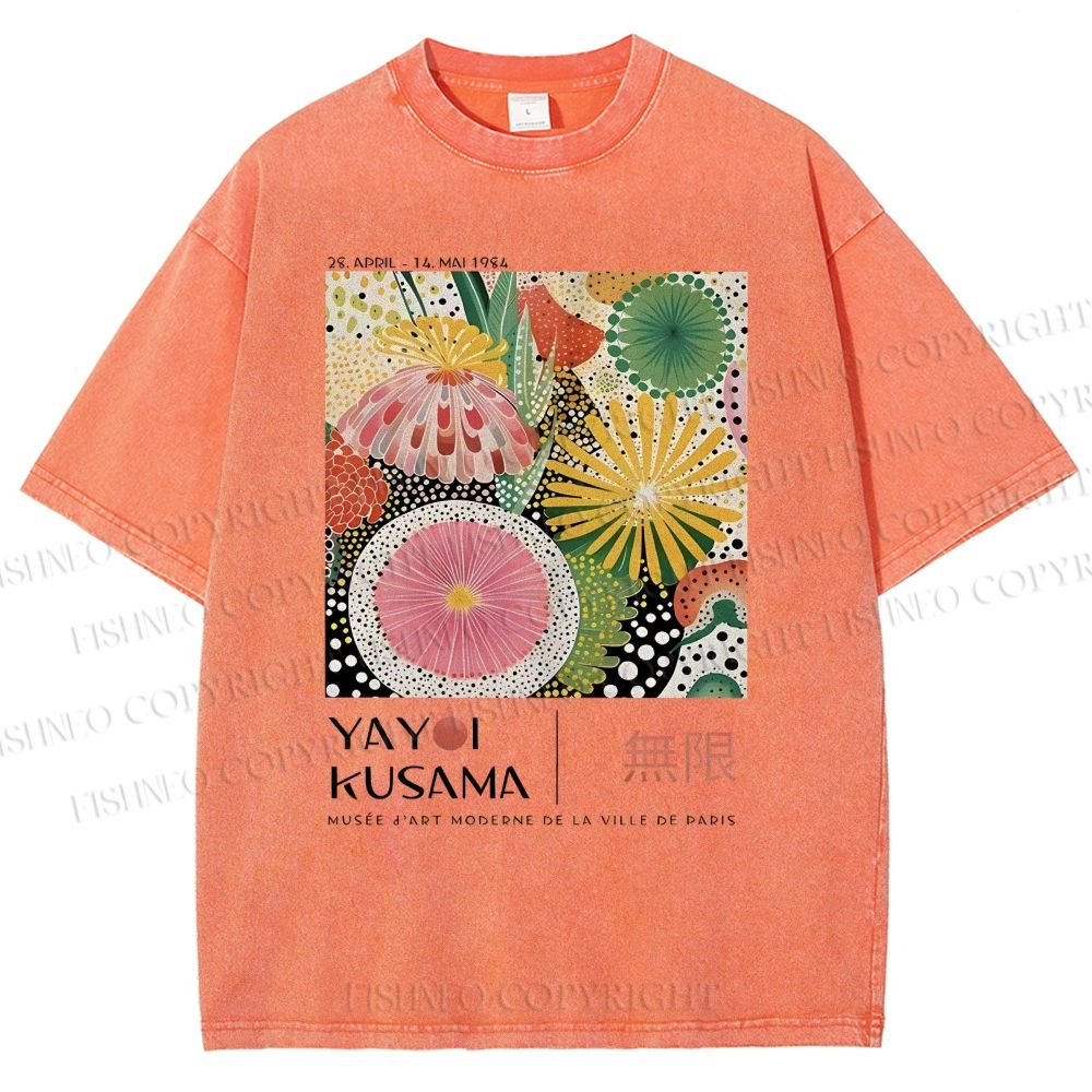 Unisex Yayoi Kusama Flower Printed Washed Tee