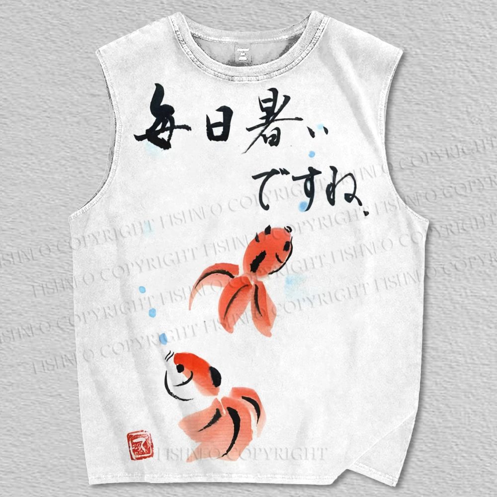 Unisex Japanese Goldfish Printed Tank Top