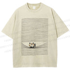 Unisex Cat In Line Printed Washed Tee