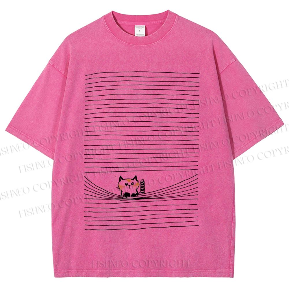 Unisex Cat In Line Printed Washed Tee