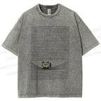 Unisex Cat In Line Printed Washed Tee
