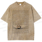Unisex Cat In Line Printed Washed Tee