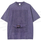 Unisex Cat In Line Printed Washed Tee