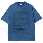 Unisex Cat In Line Printed Washed Tee