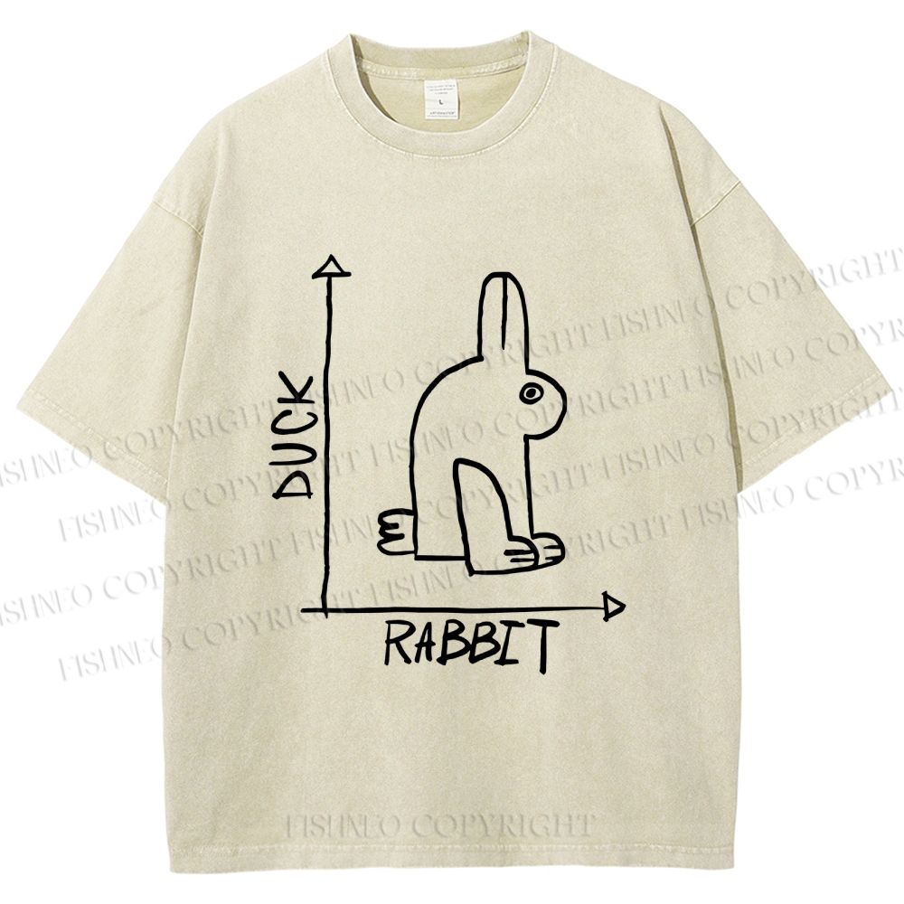 Unisex Duck Or Rabbit Printed Washed Tee