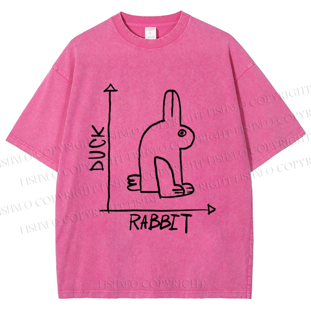 Unisex Duck Or Rabbit Printed Washed Tee