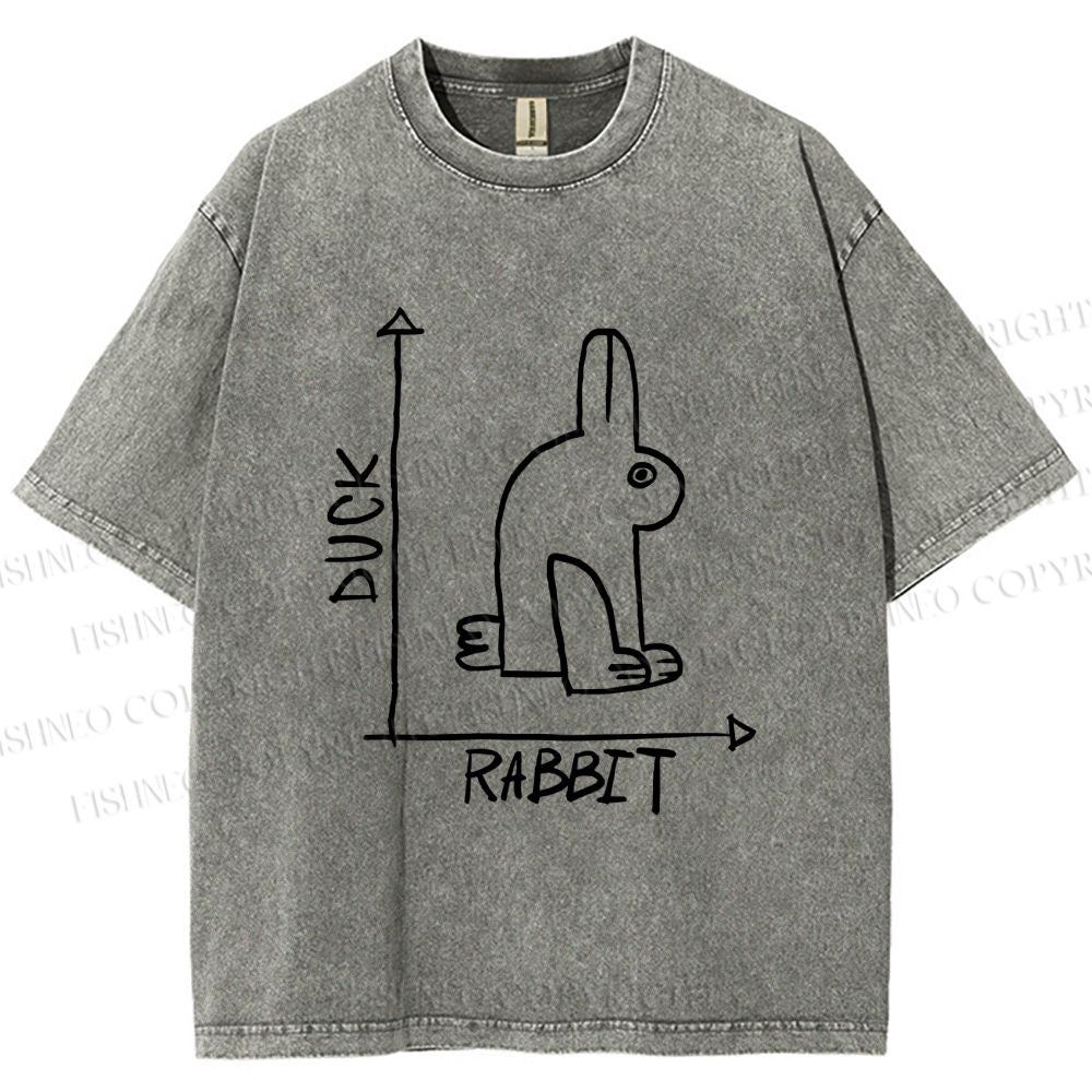 Unisex Duck Or Rabbit Printed Washed Tee