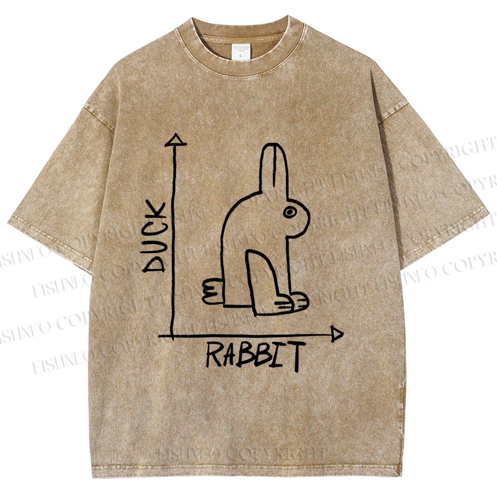 Unisex Duck Or Rabbit Printed Washed Tee