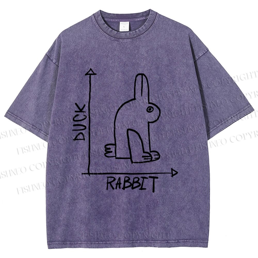 Unisex Duck Or Rabbit Printed Washed Tee