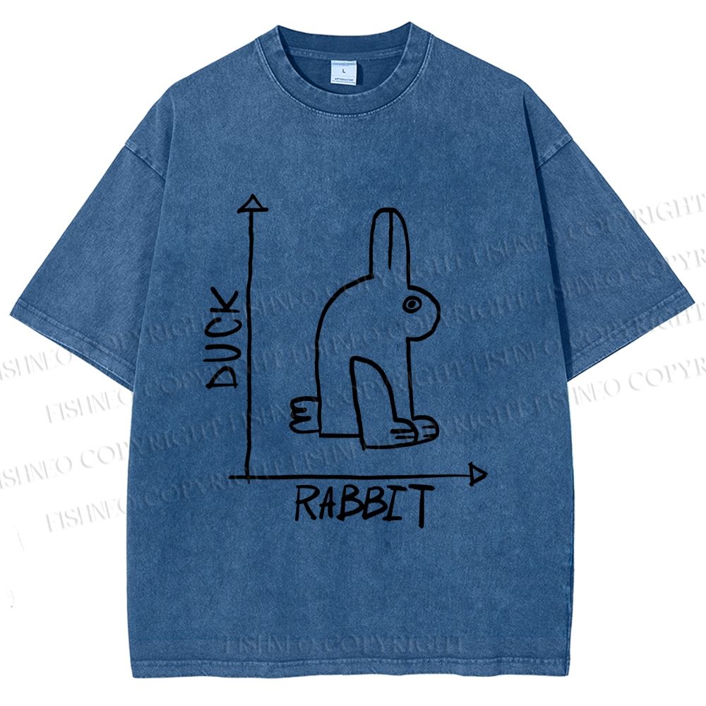 Unisex Duck Or Rabbit Printed Washed Tee