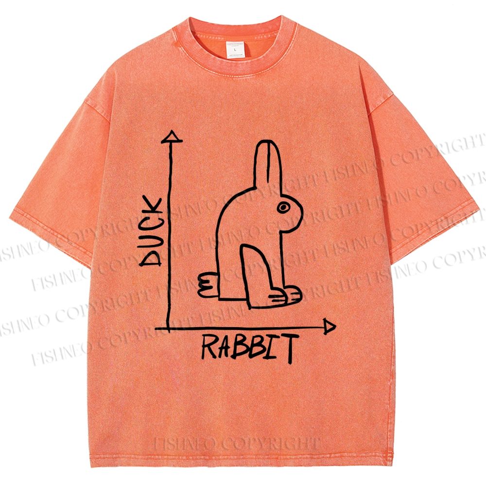 Unisex Duck Or Rabbit Printed Washed Tee