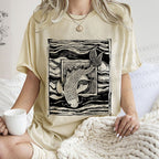 Unisex Vintage Koi Fish Printed Washed Tee