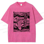 Unisex Vintage Koi Fish Printed Washed Tee