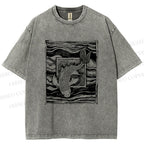 Unisex Vintage Koi Fish Printed Washed Tee