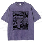 Unisex Vintage Koi Fish Printed Washed Tee