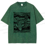 Unisex Vintage Koi Fish Printed Washed Tee