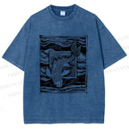 Unisex Vintage Koi Fish Printed Washed Tee