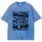 Unisex Vintage Koi Fish Printed Washed Tee
