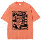 Unisex Vintage Koi Fish Printed Washed Tee