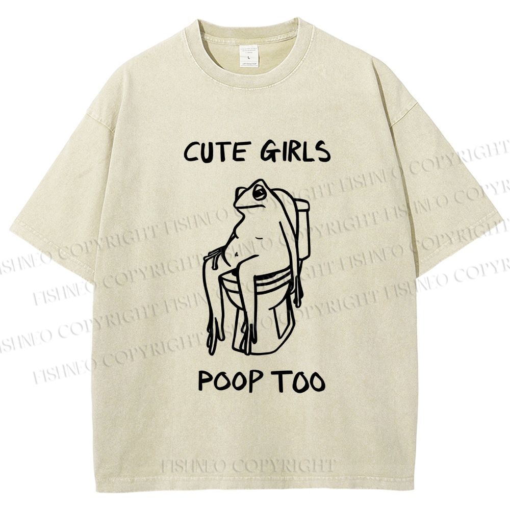 Unisex Cute Frog Printed Washed Tee