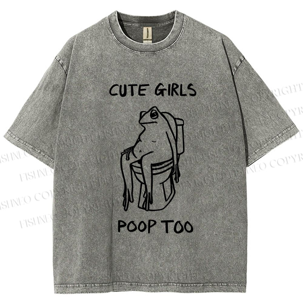 Unisex Cute Frog Printed Washed Tee