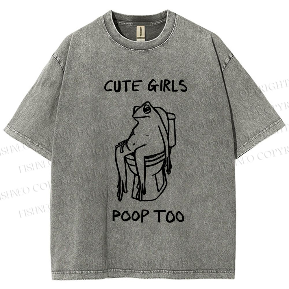 Unisex Cute Frog Printed Washed Tee