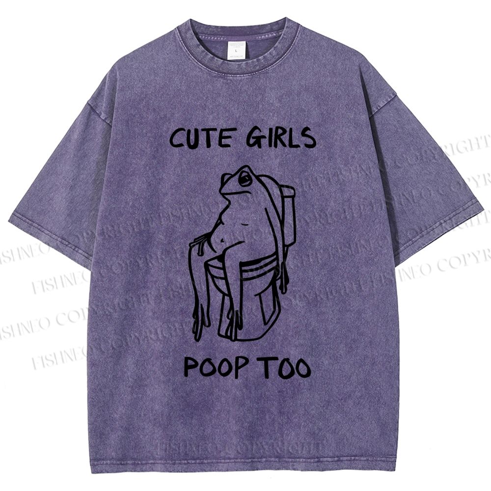 Unisex Cute Frog Printed Washed Tee