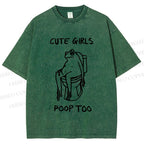 Unisex Cute Frog Printed Washed Tee
