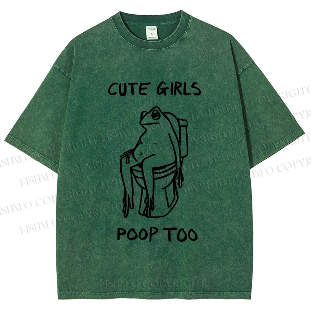 Unisex Cute Frog Printed Washed Tee