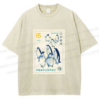 Unisex Vintage Penguin Stamp Printed Washed Tee