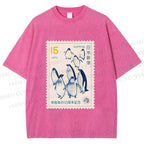 Unisex Vintage Penguin Stamp Printed Washed Tee